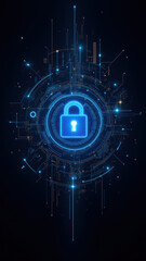 Obraz premium Cybersecurity illustration with a central lock symbolizing secure online transactions.