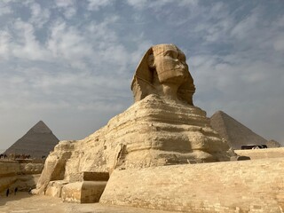 The Great Sphinx of Giza with Pyramids in Egypt
