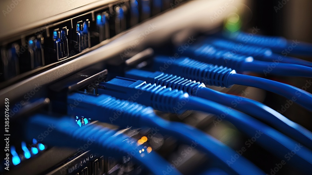 Poster close-up of network cables plugged into server rack