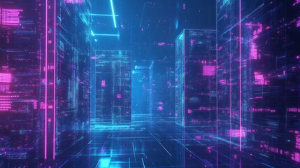 Digital Cityscape. Abstract futuristic city with glowing code