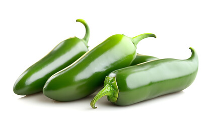 Fresh jalapeno peppers are vibrant green and glossy, showcasing their smooth skin and distinct shape. These peppers are often used in various dishes to add spicy kick and flavor