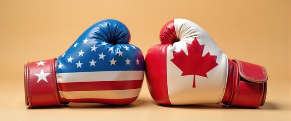 USA versus Canada boxing gloves, Trade War Concept