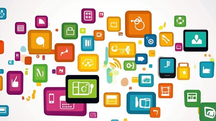 Colorful digital icons, abstract background, technology, interface