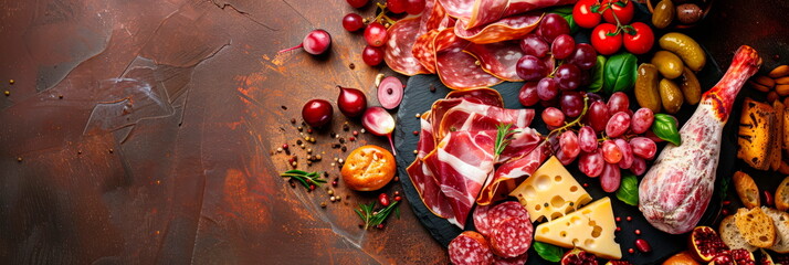 Elegant display of charcuterie with fine cuts of meat and cheese