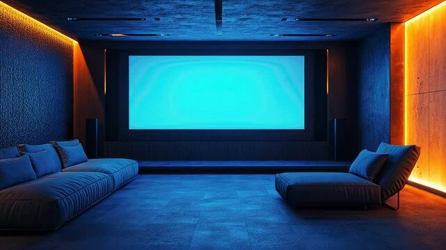 Modern Home Theater with Blue and Orange Lighting