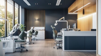 Modern Dental Clinic Interior, Clean Workspace, Windows
