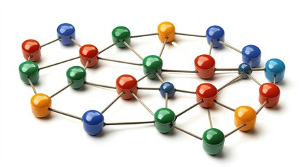 Obraz premium Colorful Network of Interconnected Points on White Background