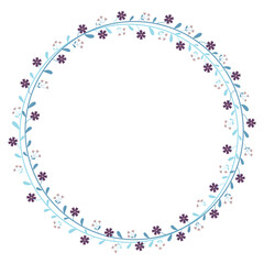 Circle Wreath Border Frame Decorated With Blue And Purple Floral
