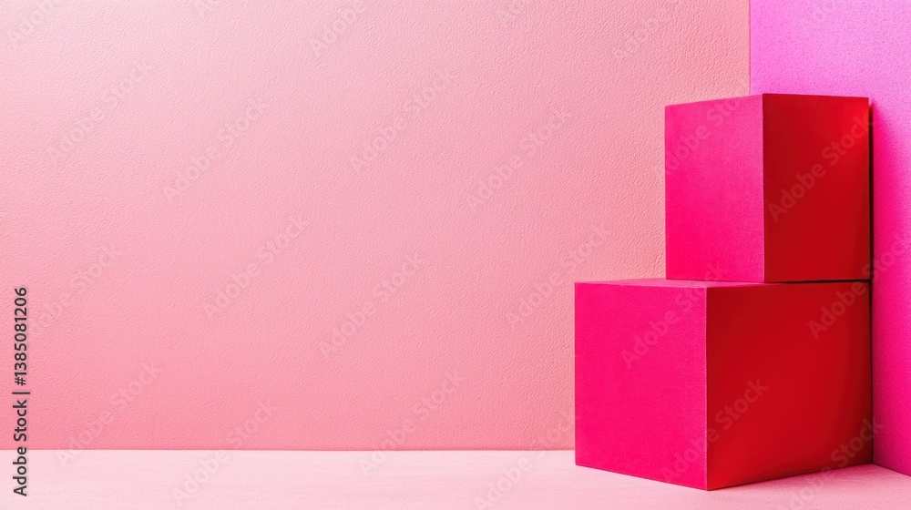 Poster vibrant pink and red cube displaying a 3d augmented reality marker with striking color contrast and 