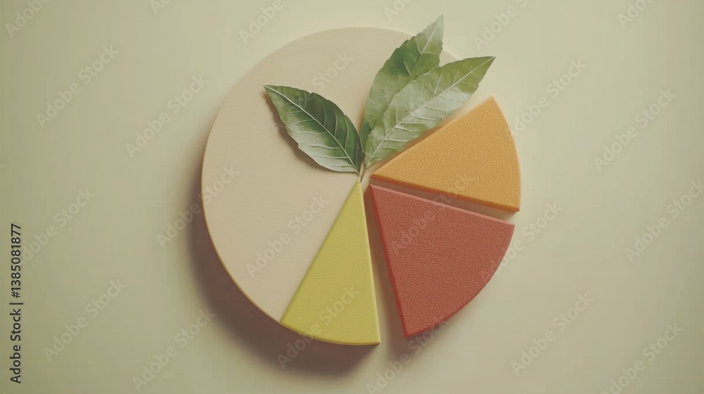 Poster fresh pie displayed with leaves on it representing organic quality and nature's touch with a 3d pie 