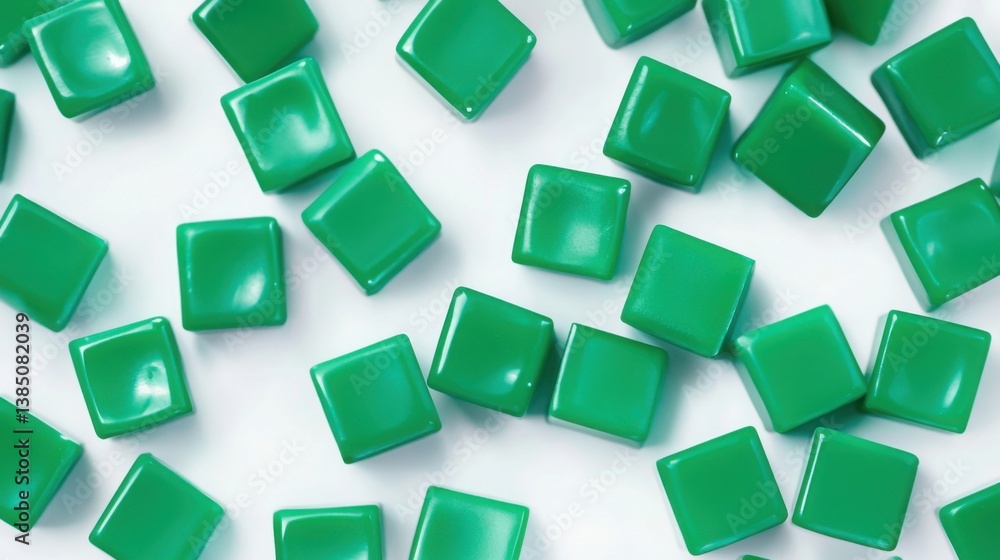 Poster abstract floating green cubes creating a dynamic and modern visual representation of digital technol