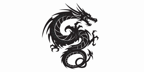 Fototapeta premium Sleek Monochrome Vector Dragon Illustration with Sharp Edges and Flowing Curves