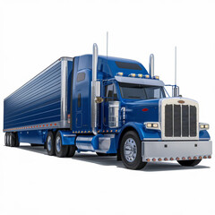Isolated Eighteen Wheel Truck with Blue Cab on White background