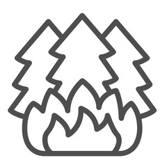 Fire in forest line icon, climate change concept. Vector graphics. Fir tree forest with fire, wildfire sign on white background, outline style icon for mobile or web design.