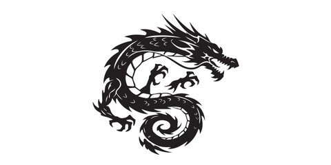 Fototapeta premium Sleek Monochrome Vector Dragon Illustration with Sharp Edges and Flowing Curves
