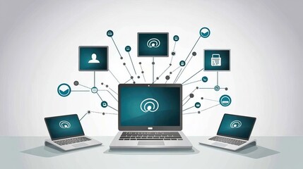 Connected laptops, digital network, office environment