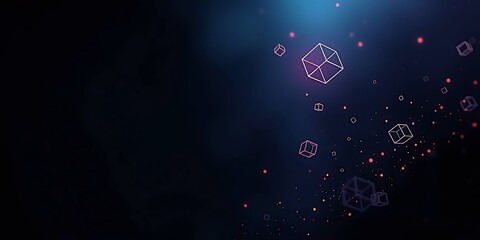 Minimalist Abstract Technology Background with Wireframe Cubes for Corporate Presentations. Clean and modern abstract background featuring floating wireframe cubes and subtle glowing particles against