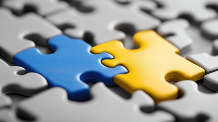 Fototapeta premium Connecting Puzzle Pieces; Problem Solving; Grey Background