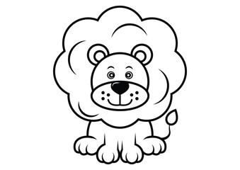 Black and white happy cute cartoon Lion isolated on white background