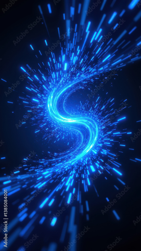 Poster blue cyber digital tunnel with abstract light energy streams representing connectivity and internet 