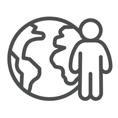 Planet earth and man line icon, climate change concept. Vector graphics. Globe with human, world sign on white background, outline style icon for mobile or web design.