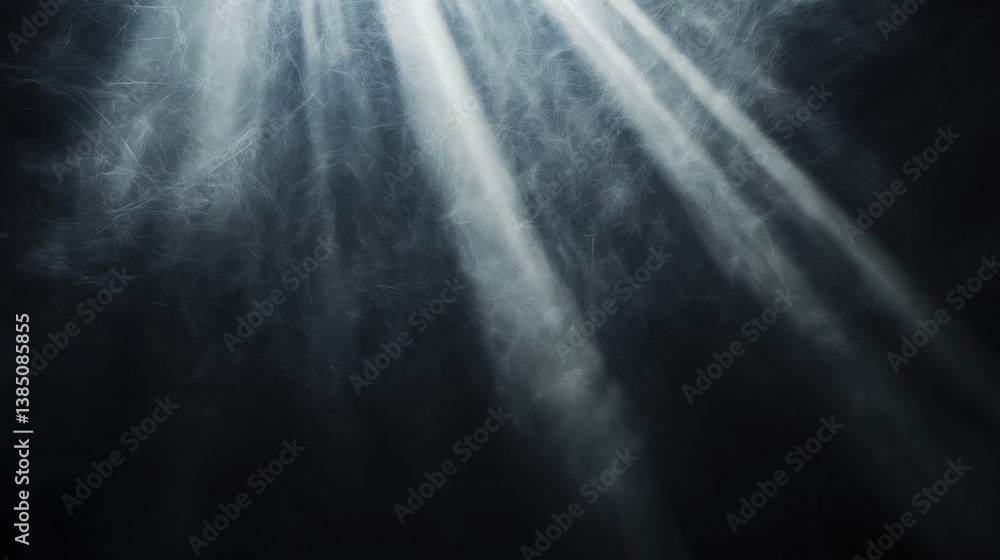 Poster light beams create ethereal atmosphere in dark environment