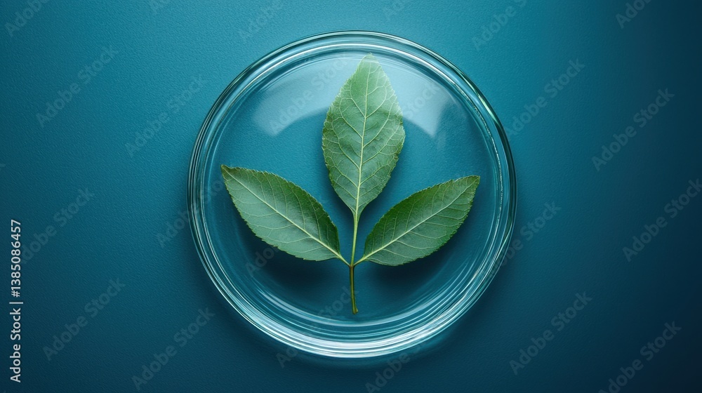 Poster leaf placed inside a glass container symbolizing freshness and purity in business analytics and envi
