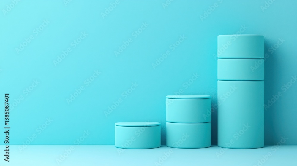 Poster stack of blue cylinders representing clean energy bar graphs and sustainable power generation in a v