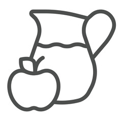 Apple fruit and glass jug with juice line icon, culinary cooking concept. Vector graphics. Glass jug with juice, drink sign on white background, outline style icon for mobile or web design.