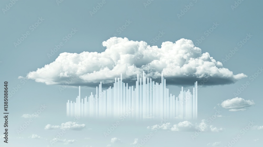 Poster cloud icon with line graph representing data trends and insights in cloud computing and digital info