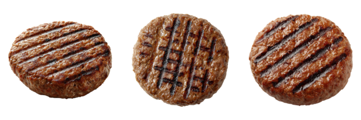 Three juicy grilled patties with varying grill marks.