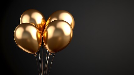 Luxurious Gold Balloons on Black Background.