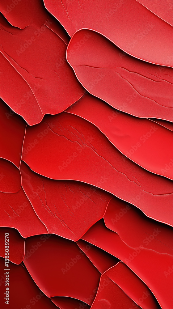 Poster textured red layers create a vibrant abstract design in close-up