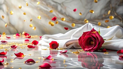 Minimalist Petal Sheet Photography: Fresh Splash Gold Marble Water Background