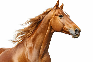 Obraz premium Elegant Chestnut Horse Portrait on White Background, Showcasing Grace and Beauty