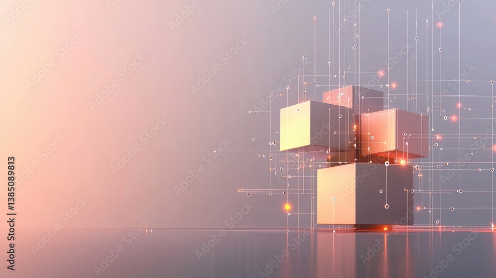 Poster a dazzling cube emitting a red light creating an eye-catching display in a contemporary artistic env