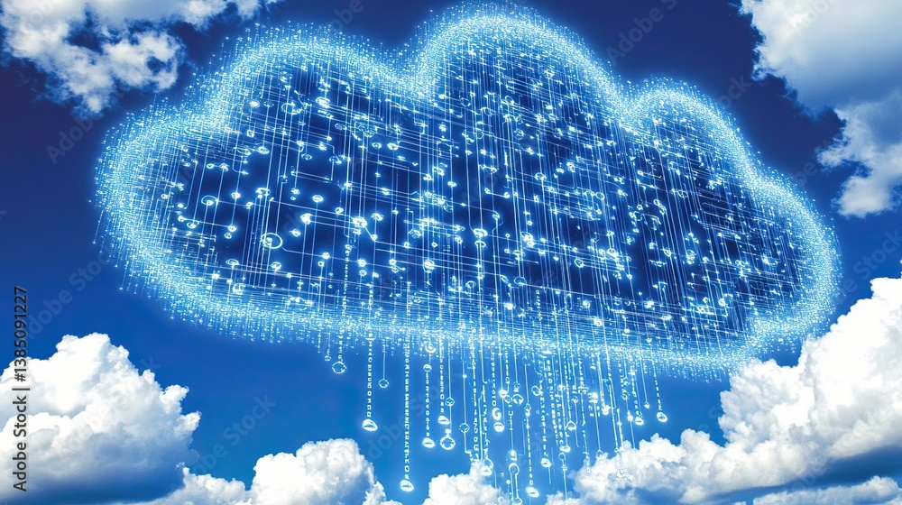 Poster digital cloud computing technology in sky