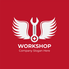 Wrench with wings logo. Wrench wings logo design concept for mechanic garage.