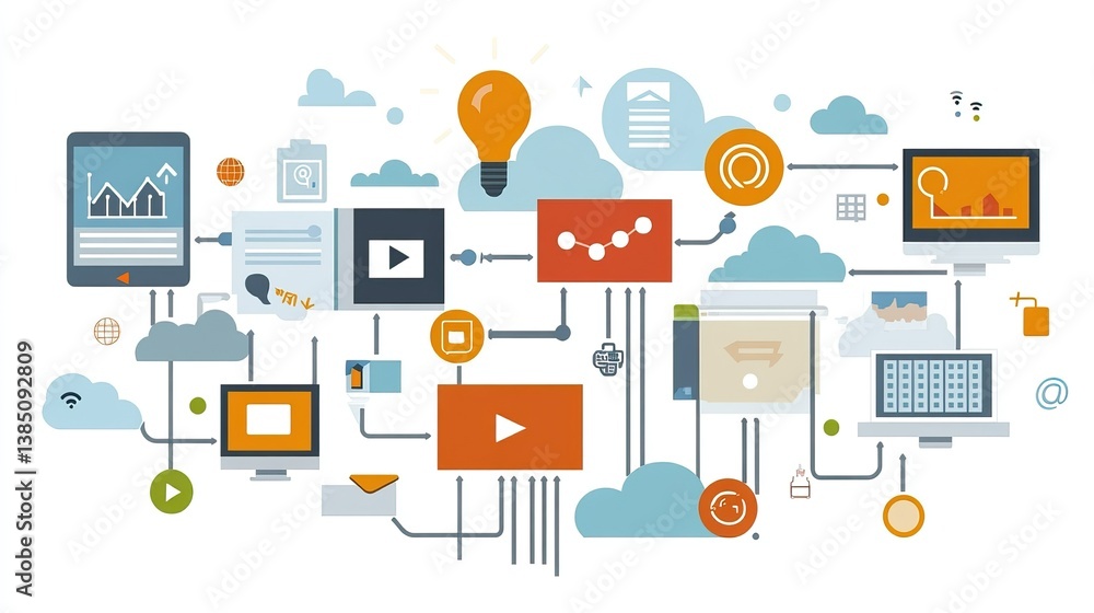 Poster digital interconnected network, business process, cloud computing, interconnected data