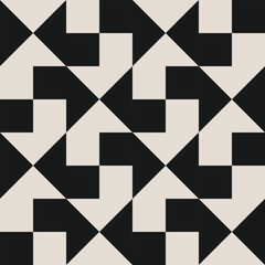 Seamless geometric half square triangle pattern in black and white. Graphical illustration for a unique wall decor, textiles and interior design.