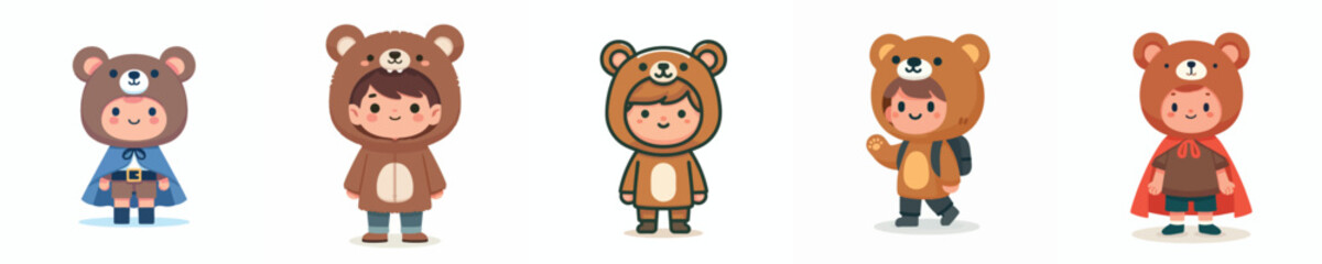 collection of vectors of boys wearing bear costumes