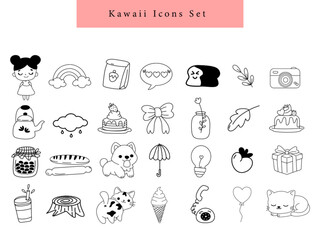 cute kawaii icon set hand drawn vector