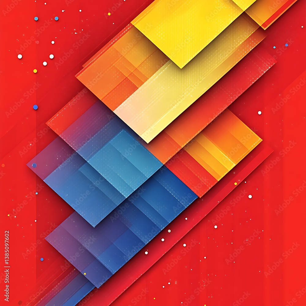 Poster colorful abstract rectangles diagonal red background design