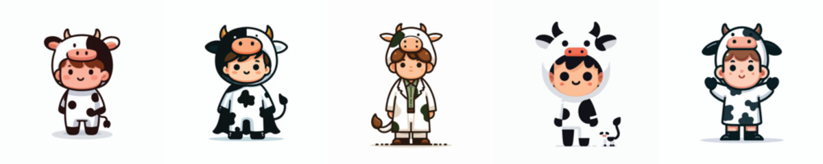 collection of vectors of boys wearing cow costumes