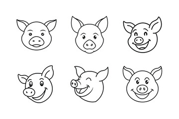 Set of Pig head line art 
