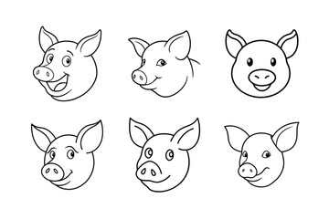 Set of Pig head line art 