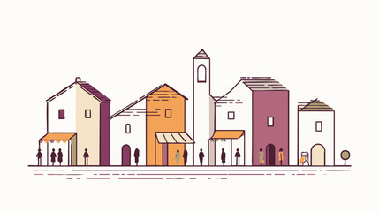 Naklejka premium Minimalist Vector Illustration of a European Village Street Scene