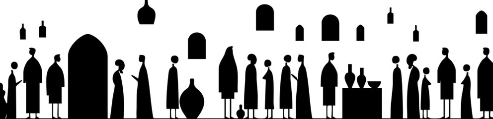 Silhouette of People in a Museum or Gallery with Architectural Elements