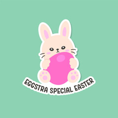Charming Bunny Holding Pink Egg with Eggstra Special Easter Pun Text