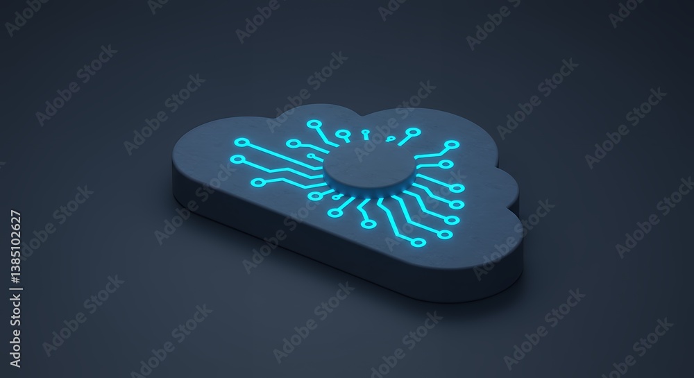Poster futuristic cloud computing concept with glowing circuitry illustrating innovative technology and con